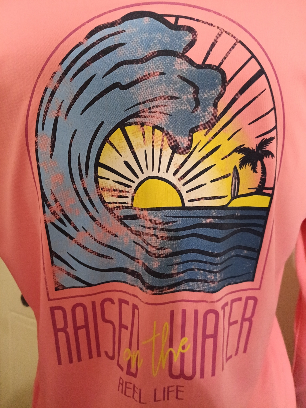 Reel Life Women's Pink 'Raised on the Water' Graphic Tee